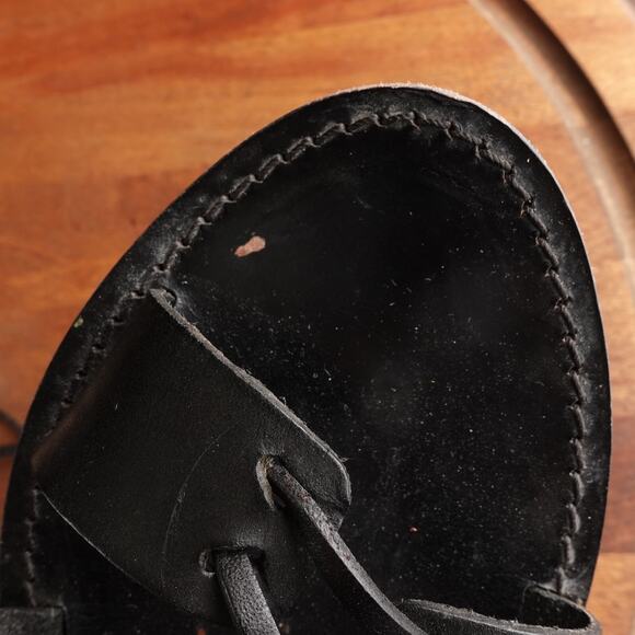 Club Monaco Sandals WMS SZ EU 37 US 6.5 BLK Leather Ankle Wrap Flat Boho Shoes - Picture 10 of 14